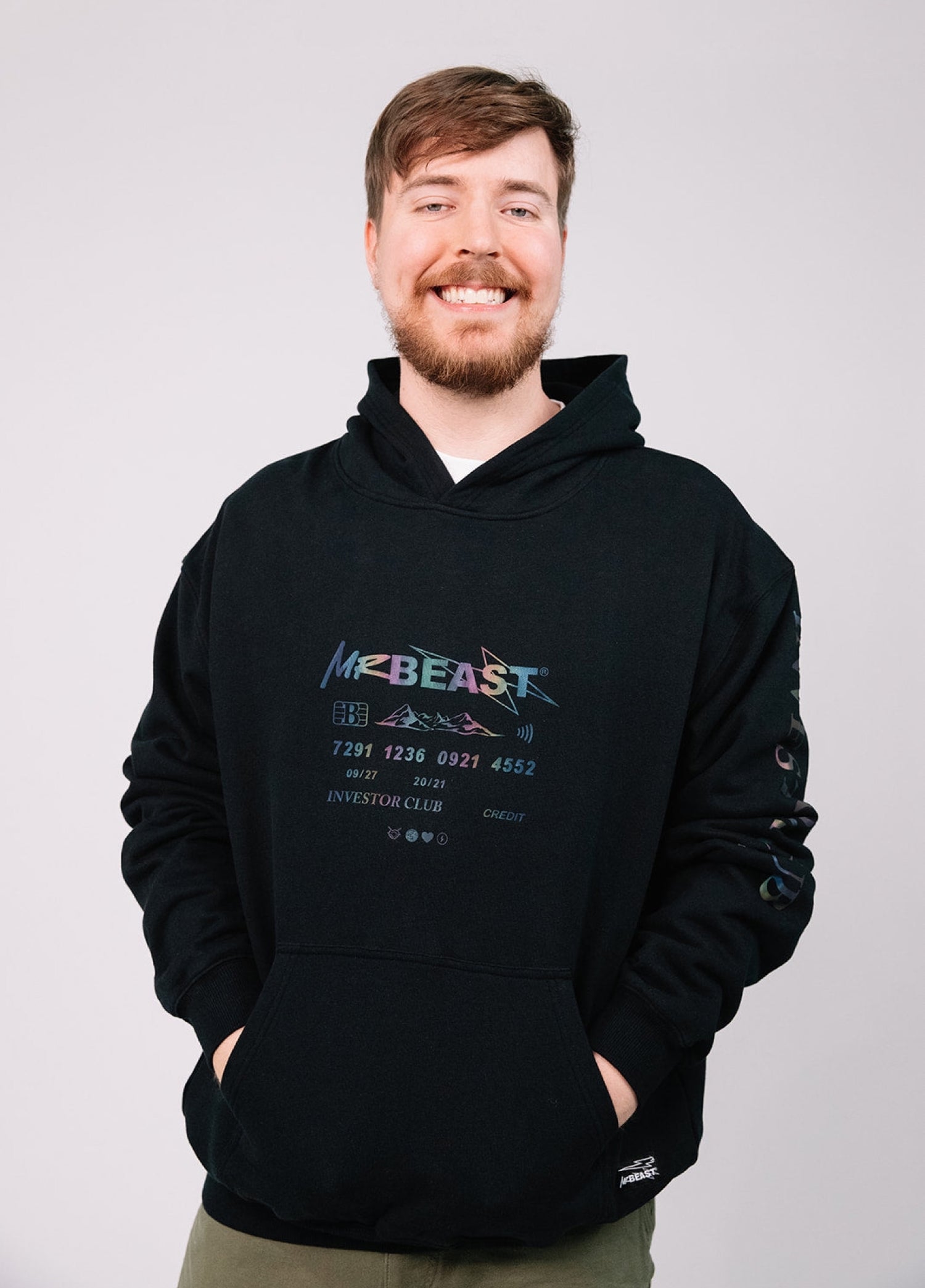 MrBeast in one of his ShopMrBeast hoodies.