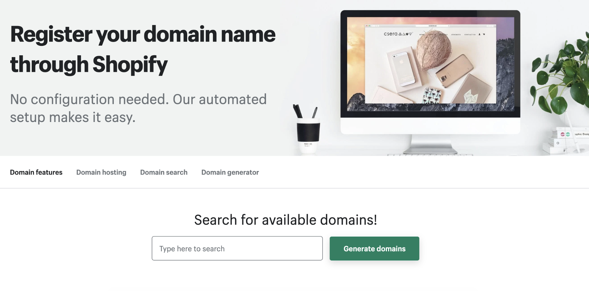 Screenshot of the Shopify domain registrar tool