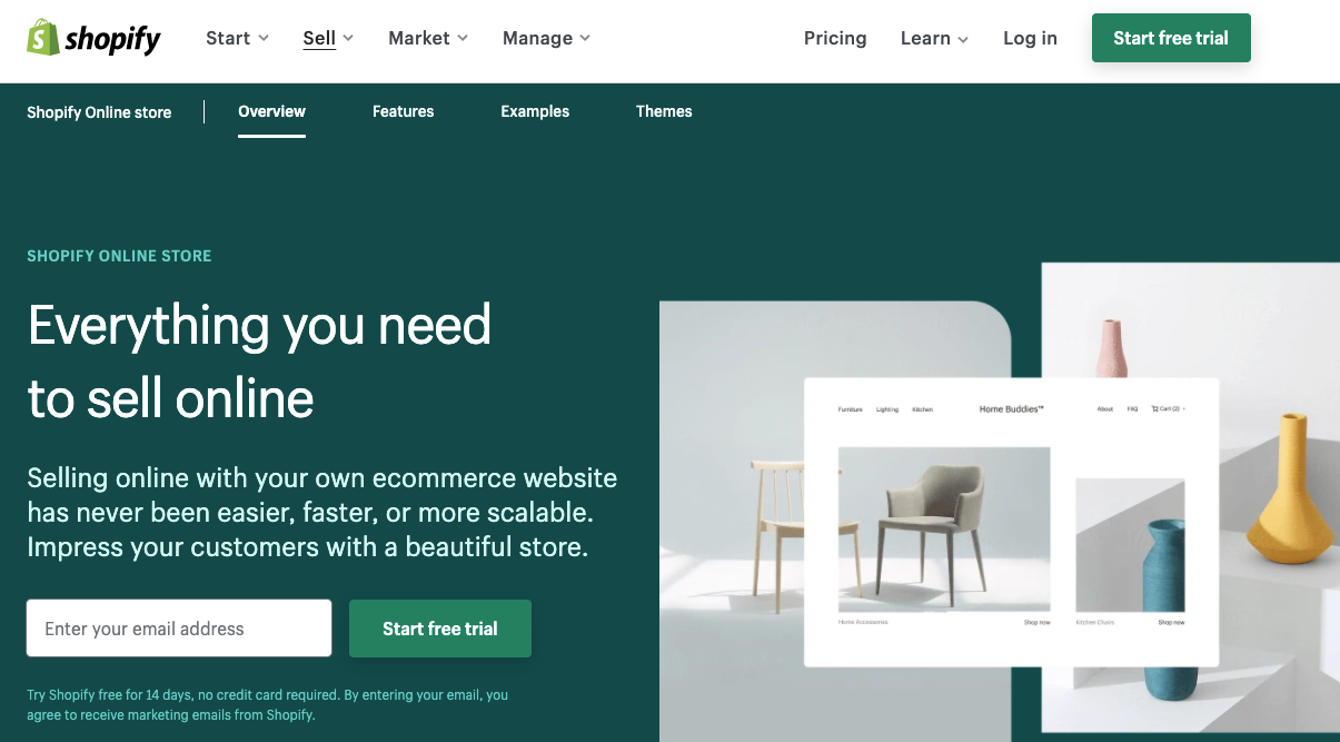 Screenshot of the Shopify website homepage