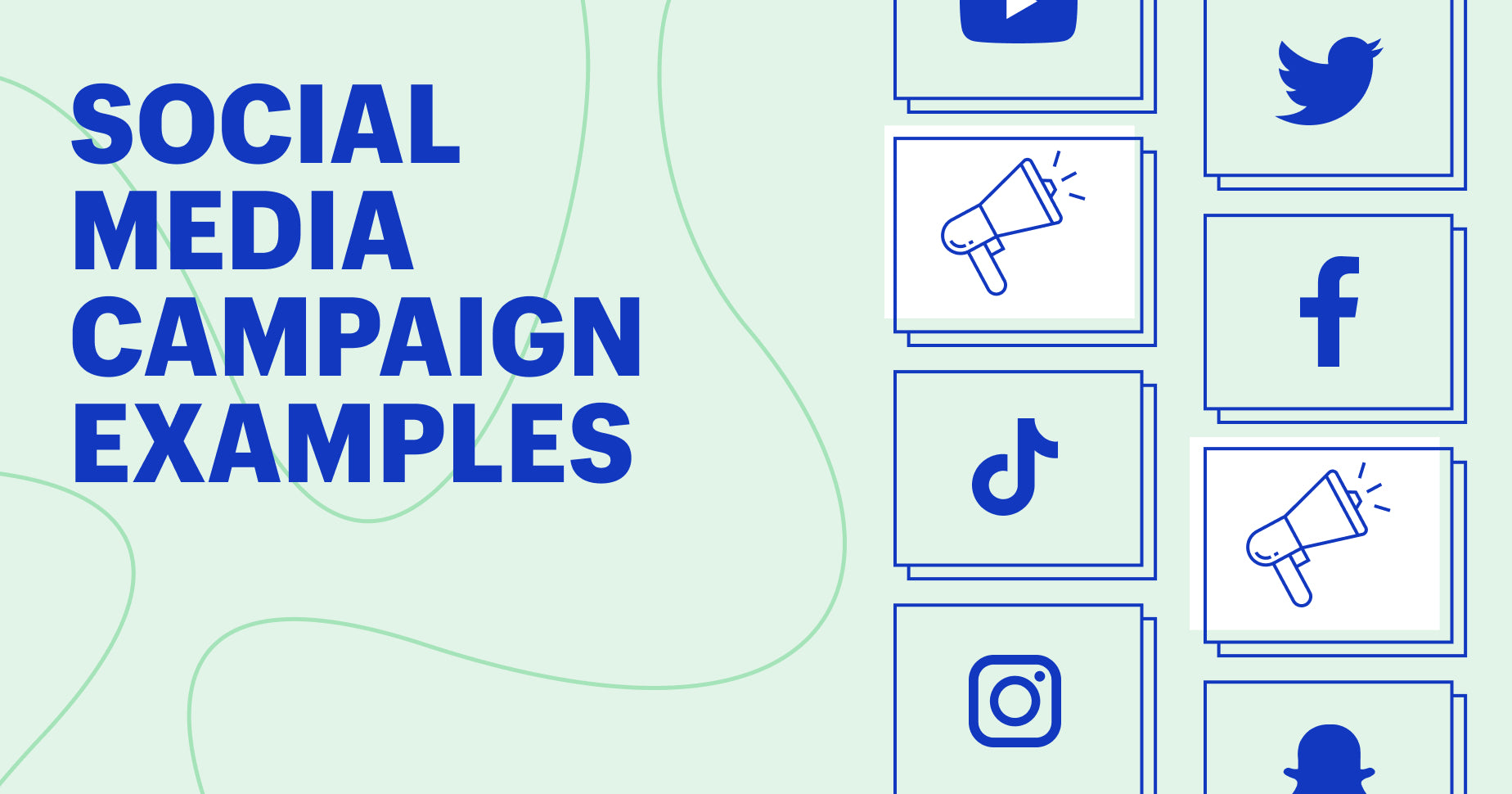 The text social media campaign examples next to social media icons against a mint background