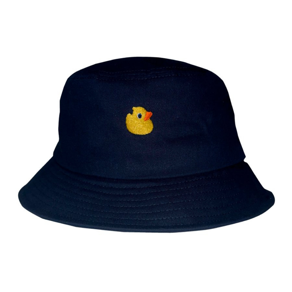 Navy classic bucket hat with yellow duck embroidery, from LeBlanc Studios
