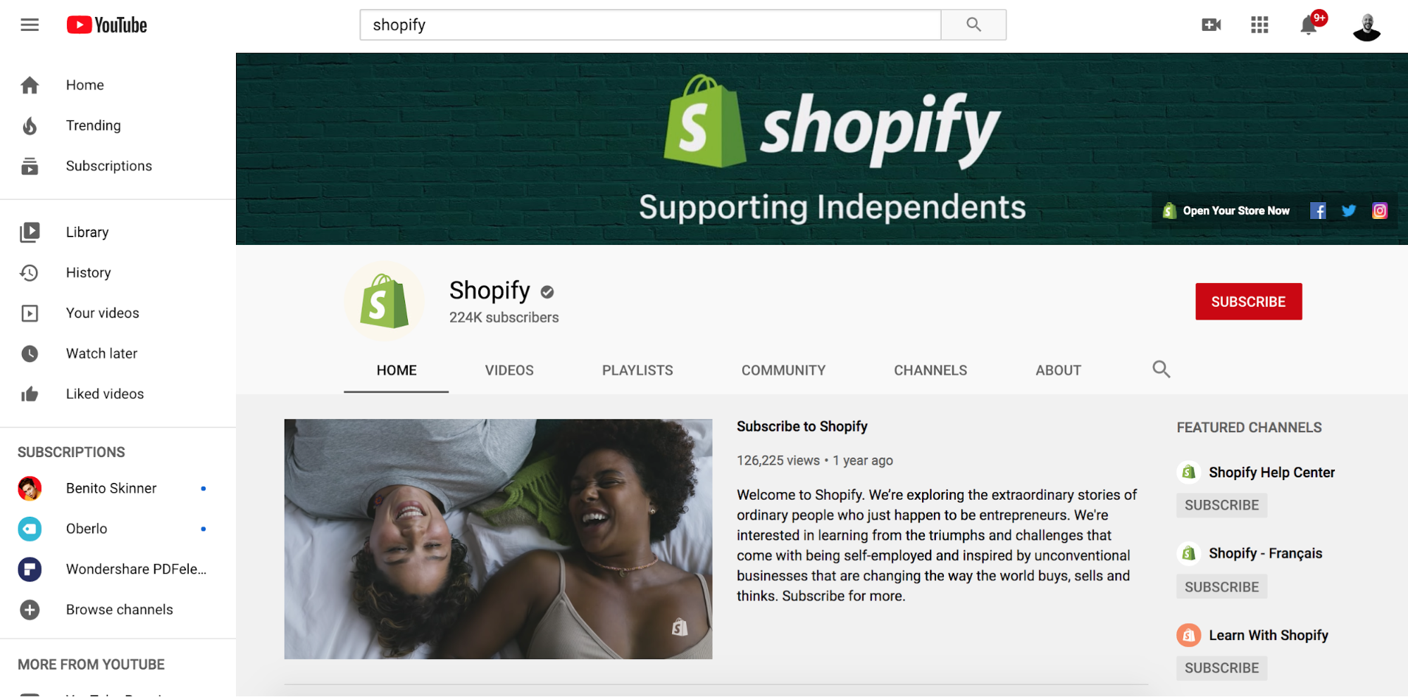 Shopify YouTube channel