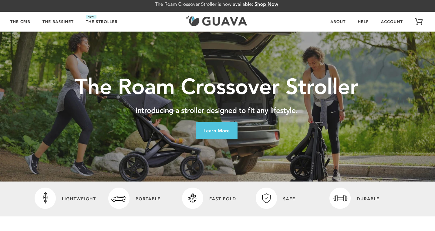 Guava's modern, feature-rich homepage pairs well with their brand.