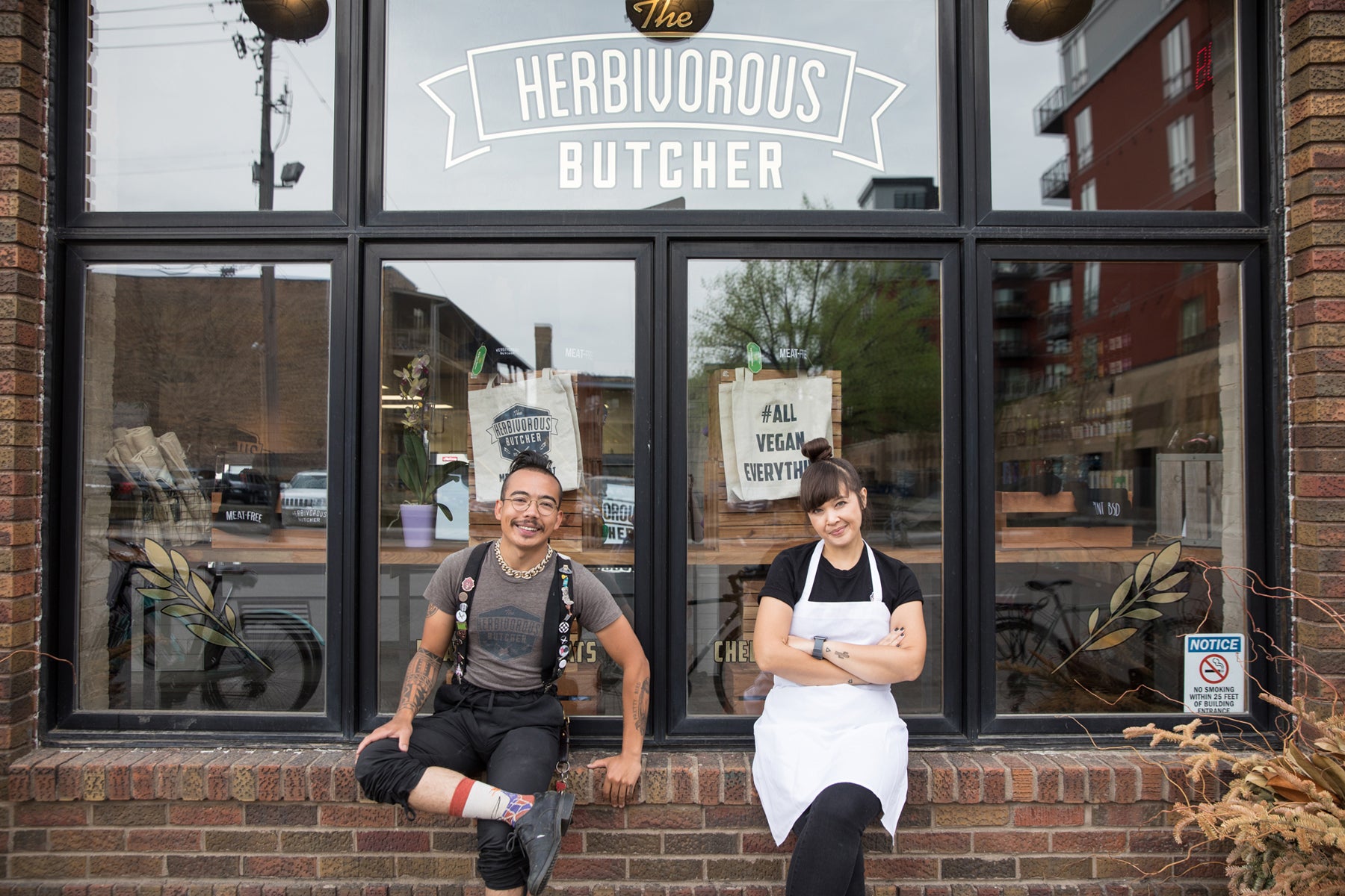 Aubry and Kale Walch outside their vegan butcher shop The Herbivorous Butcher.