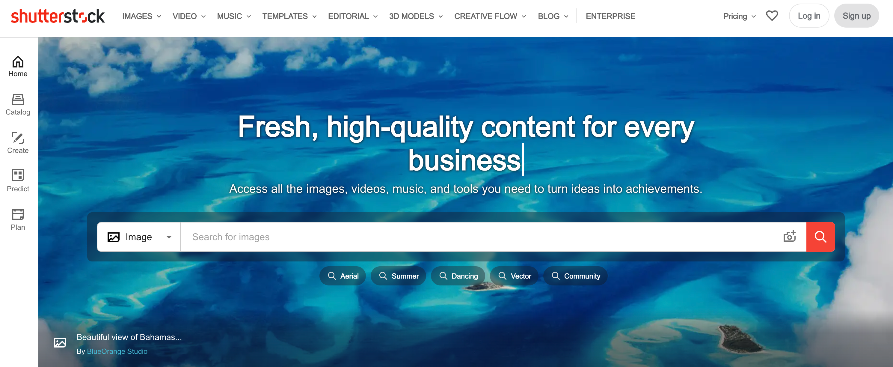 Screenshot of the Shutterstock website