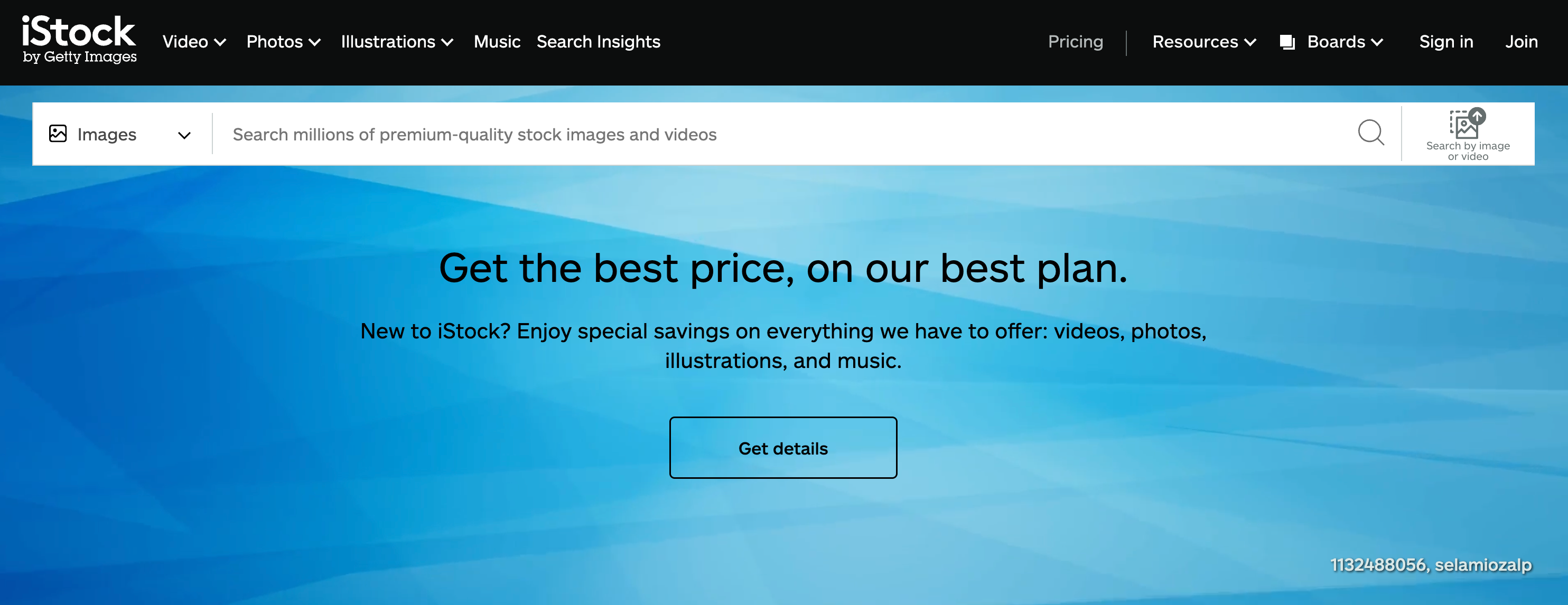 Screenshot of the iStock homepage