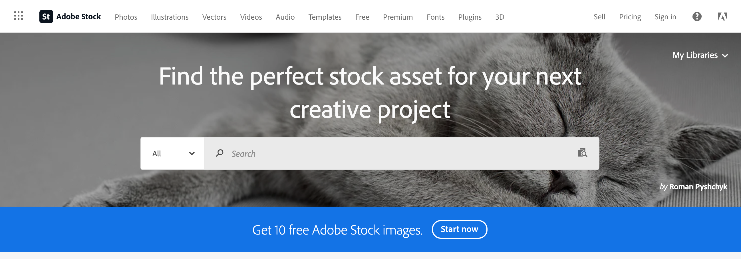 Screenshot of the Adobe Stock homepage
