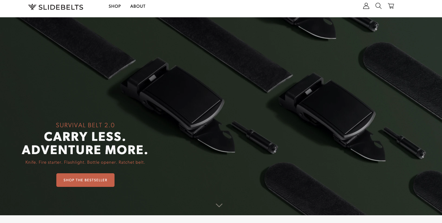 SlideBelts's website features descriptive text and visuals that showcase how its products work.