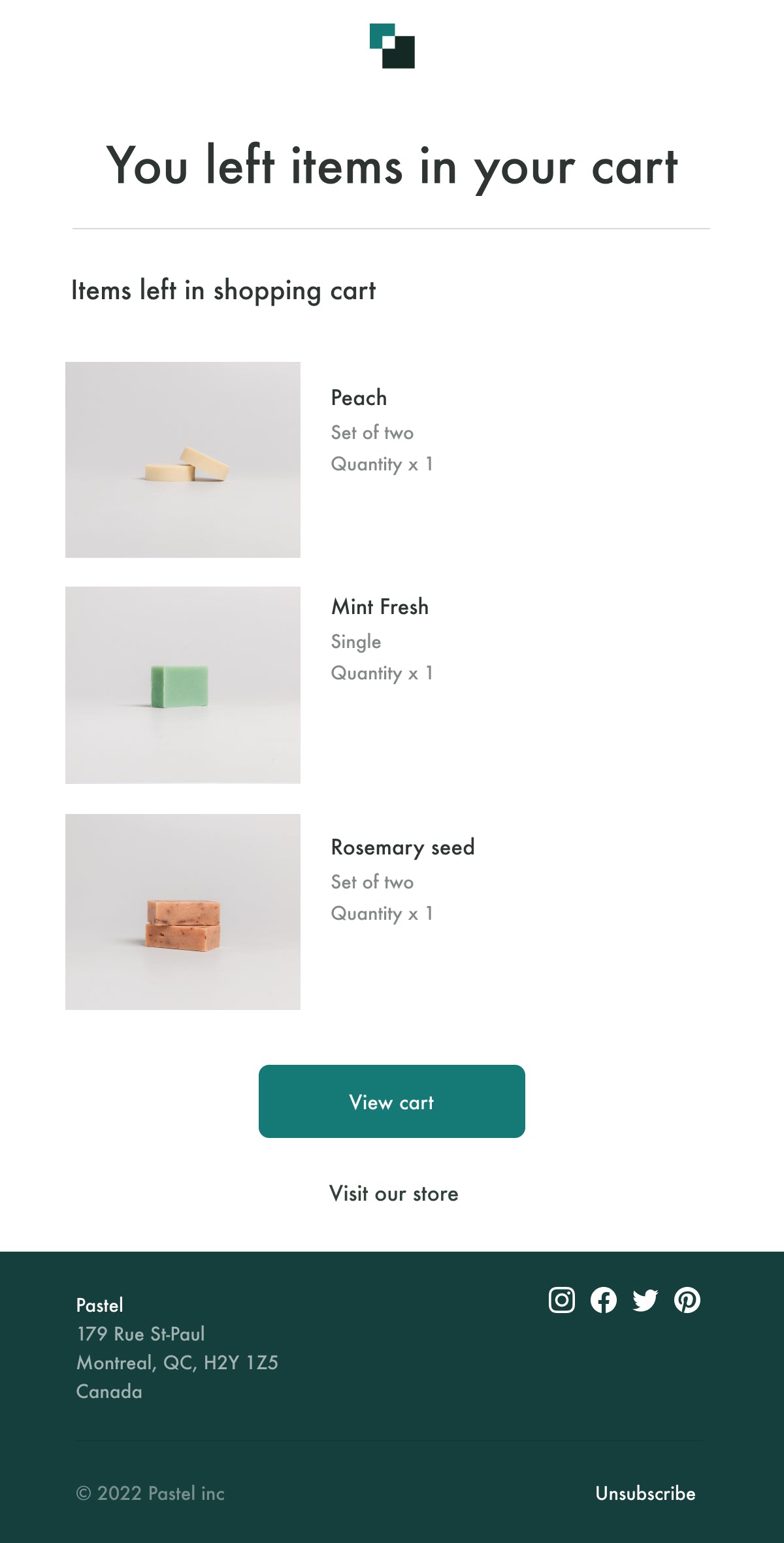 abandoned cart email with highlighted soap images of what would've been purchased