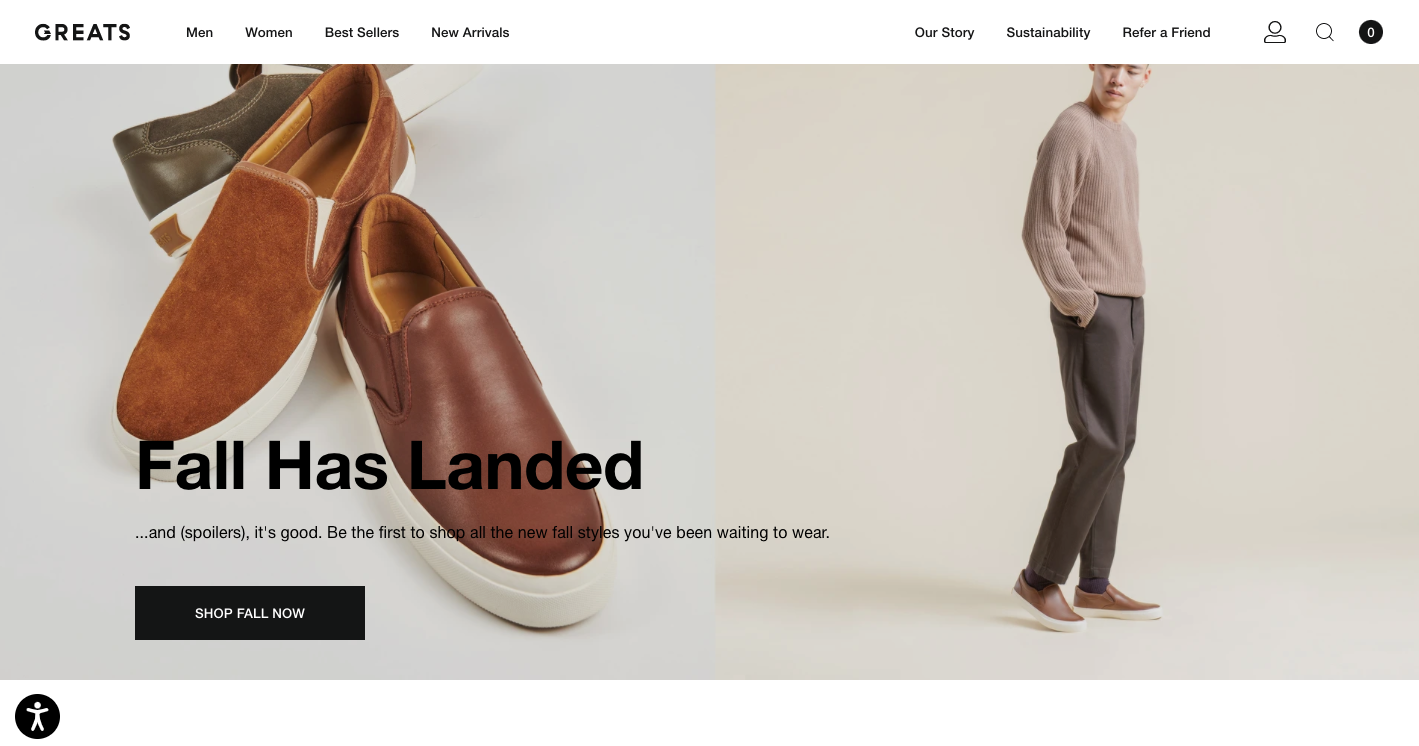 GREATS's is another web design that lets its product photography do the talking.