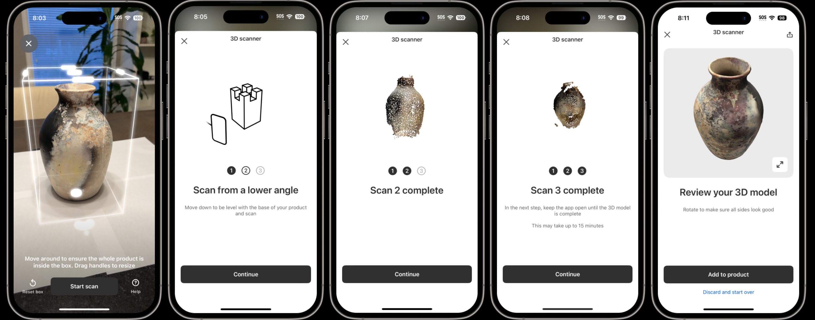 Shopify app 3D scanner process
