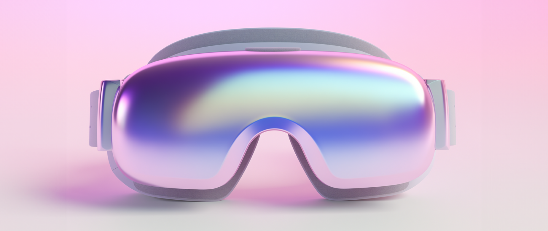 Set of goggles with purple-hued lenses on a light pink background: 3D ecommerce