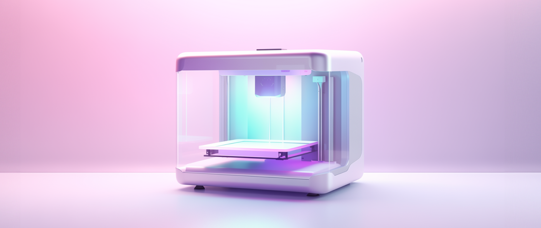 3D printer on a light pink background: 3D printer business ideas