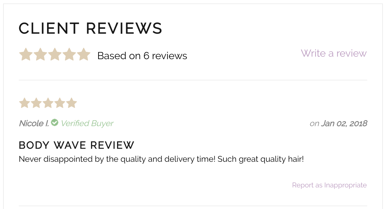 Example of customer reviews on a product page.