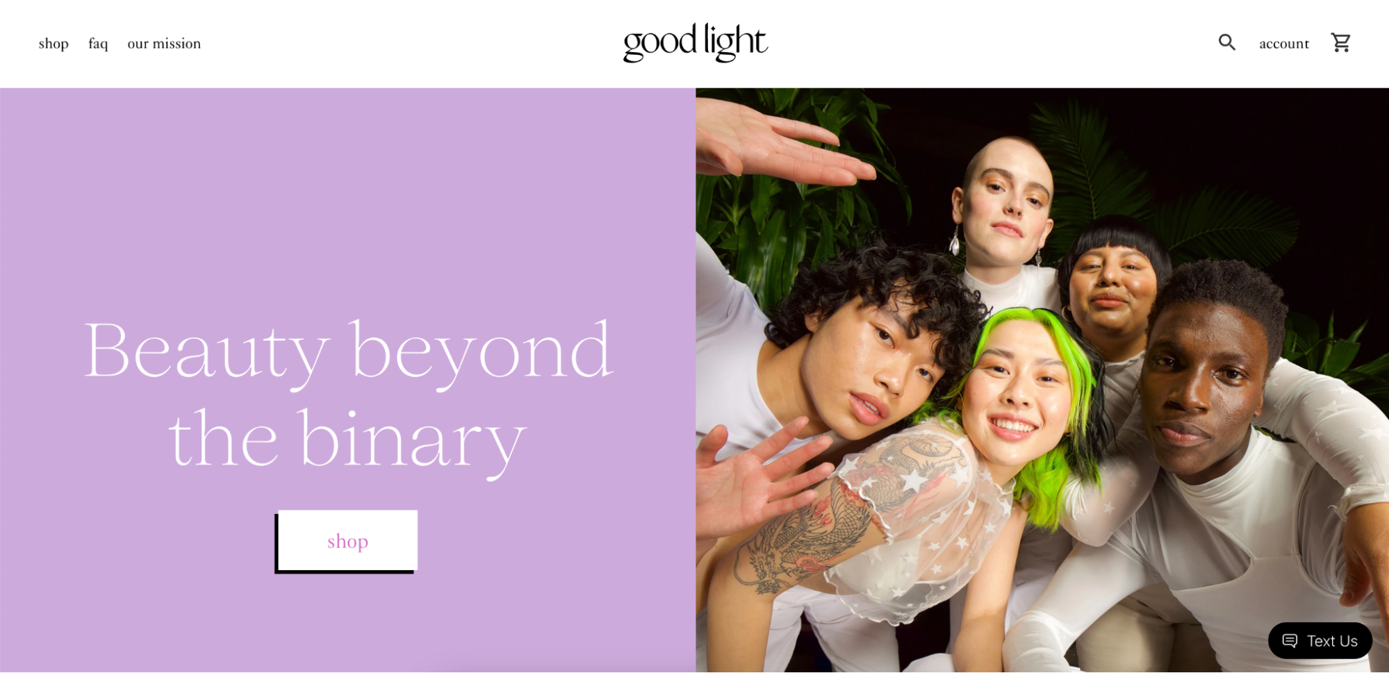 A screenshot of good light beauty's homepage.