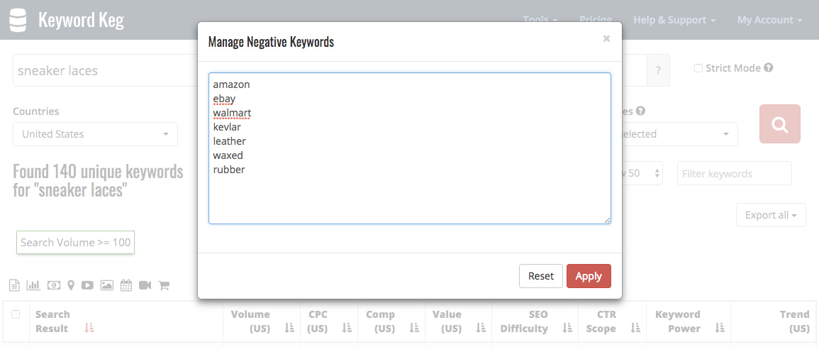 Removing additional negative keywords.