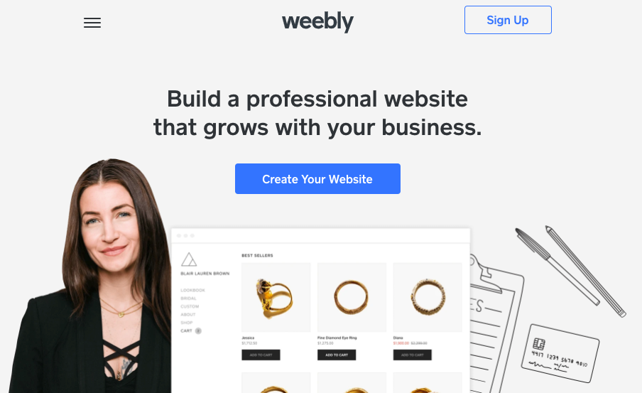 Screenshot of the Weebly website homepage