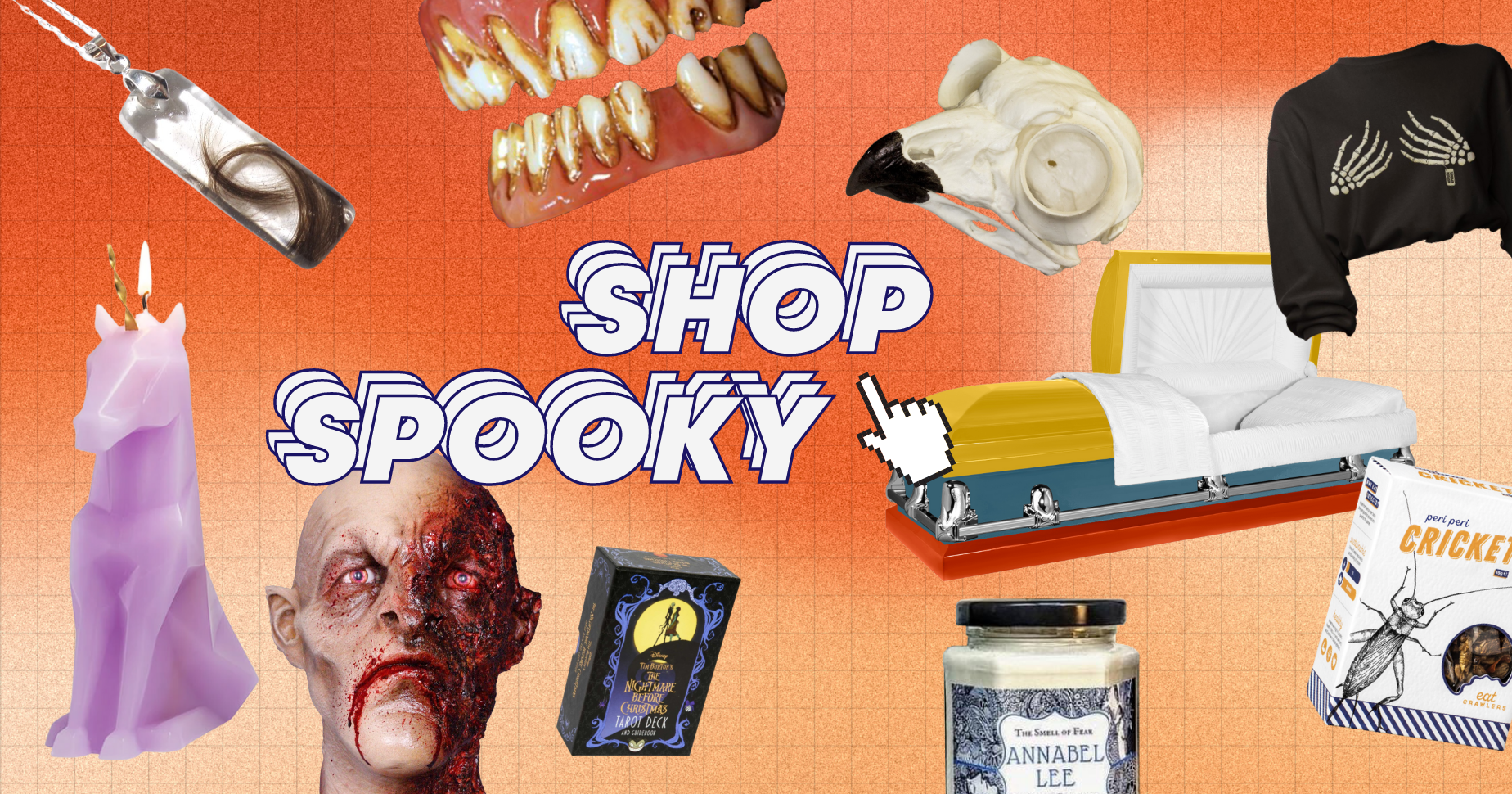 Header image featuring different Halloween themed products with "Shop Spooky" text in the centre