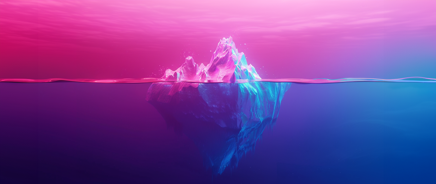 An iceberg on a pink and blue background.