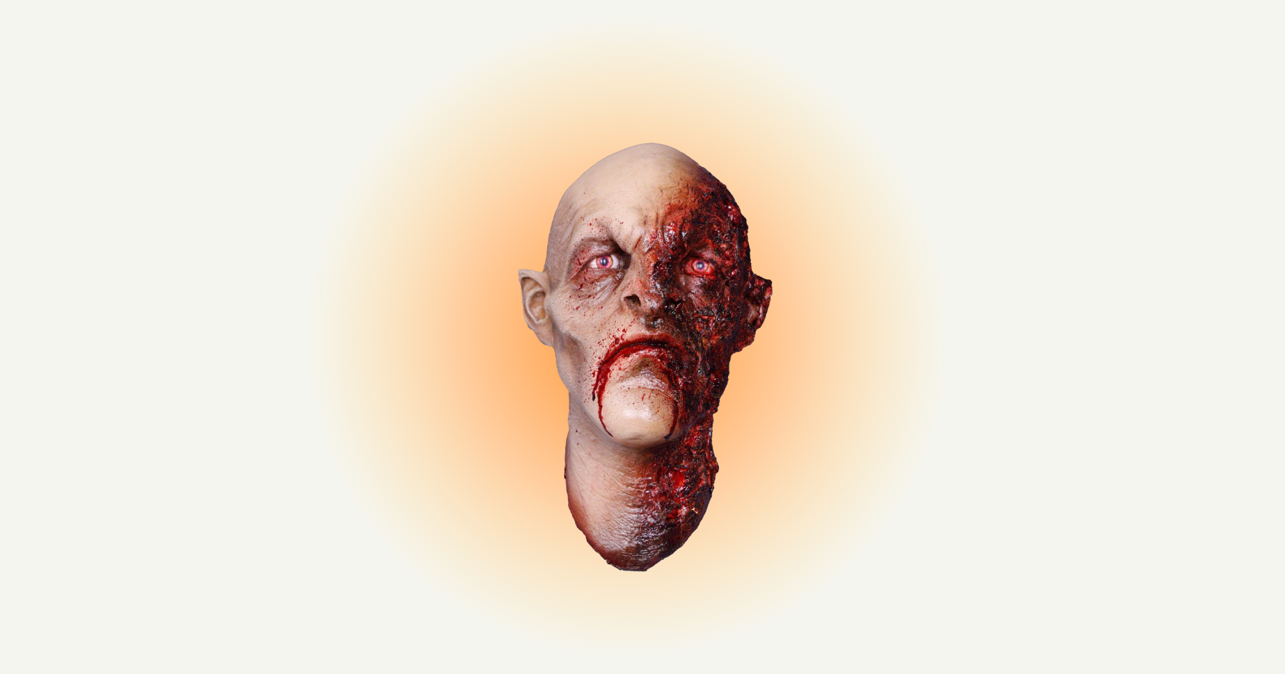 A fake prop of burnt severed head with blood