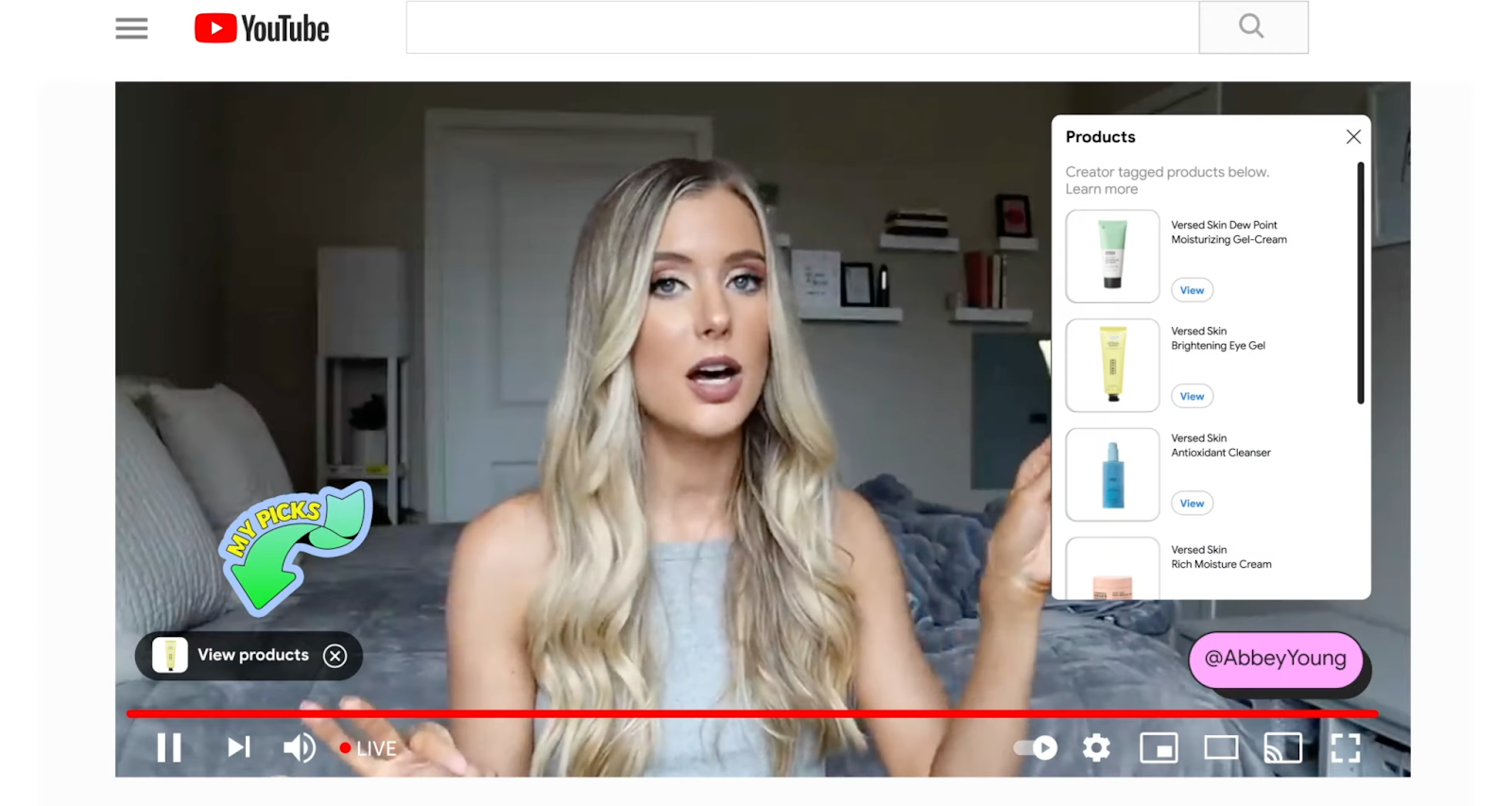 A YouTube affiliate creator promotes cosmetic products on their channel