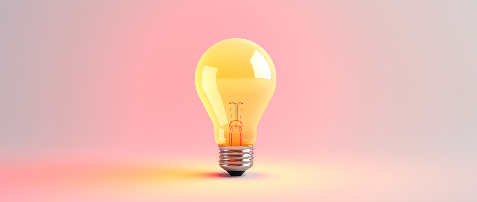 A glowing light bulb on a warm pastel background.