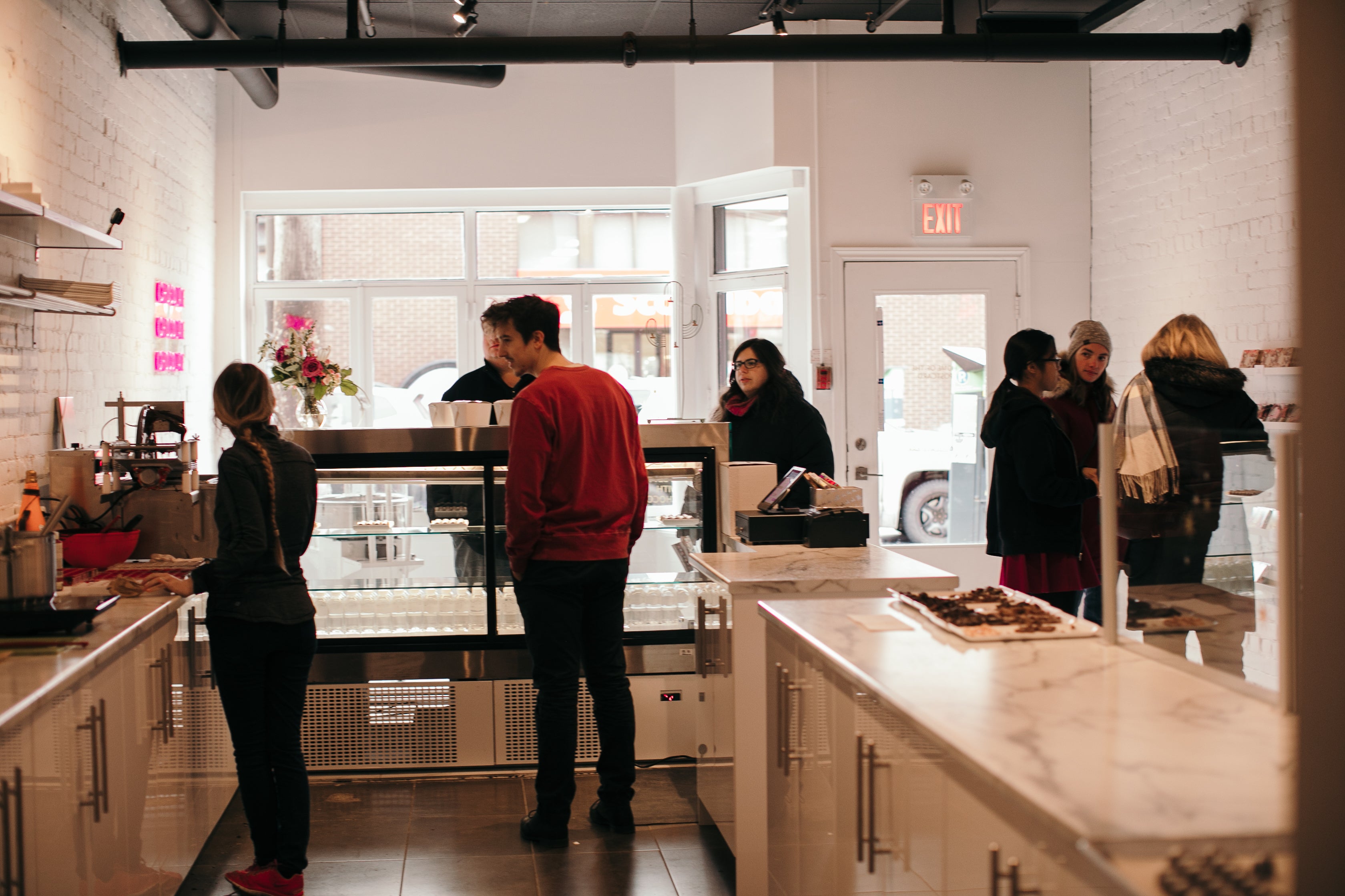 Behind the counters at Alicja Confections. 