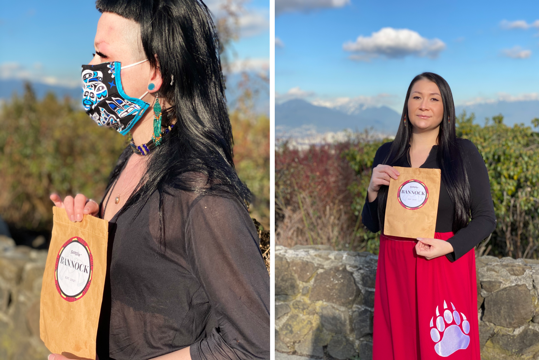 Founders Kelsey Coutts and Destiny Hoostie pictured with Bangin Bannock product in hand.