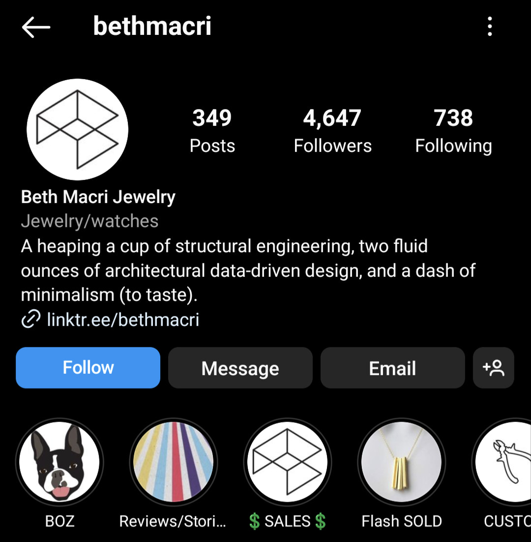 screenshot of Beth Macri Instagram bio