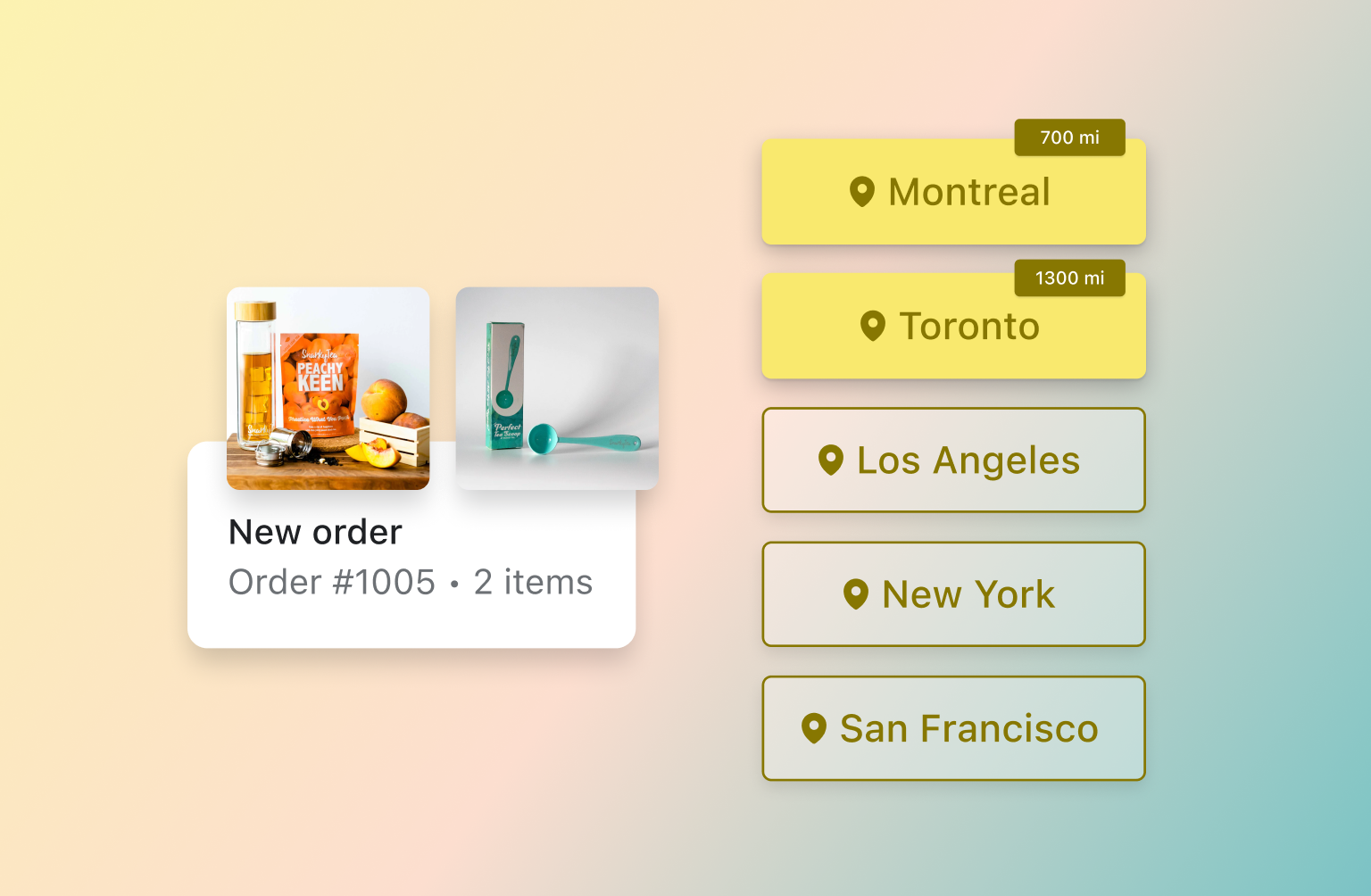 A new order notification with different fulfillment options based on total miles to customer destination