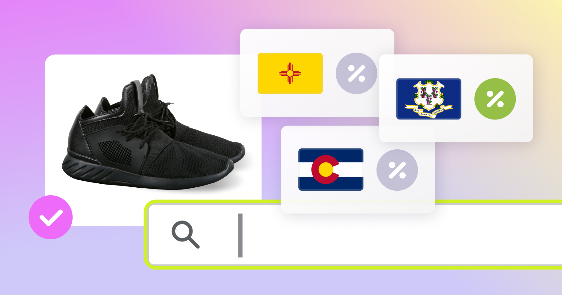 Shopify Tax image featuring a product photo and tax rate percentages for different states