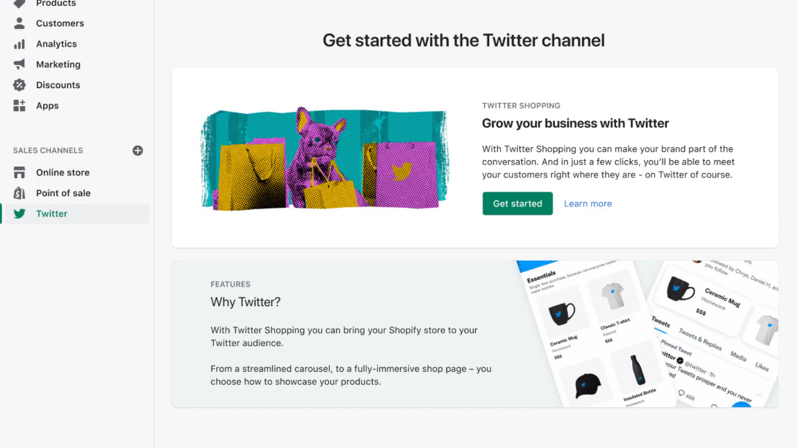 Screenshot of Twitter sales channel