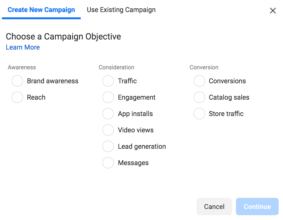 Facebook Ads campaign objective