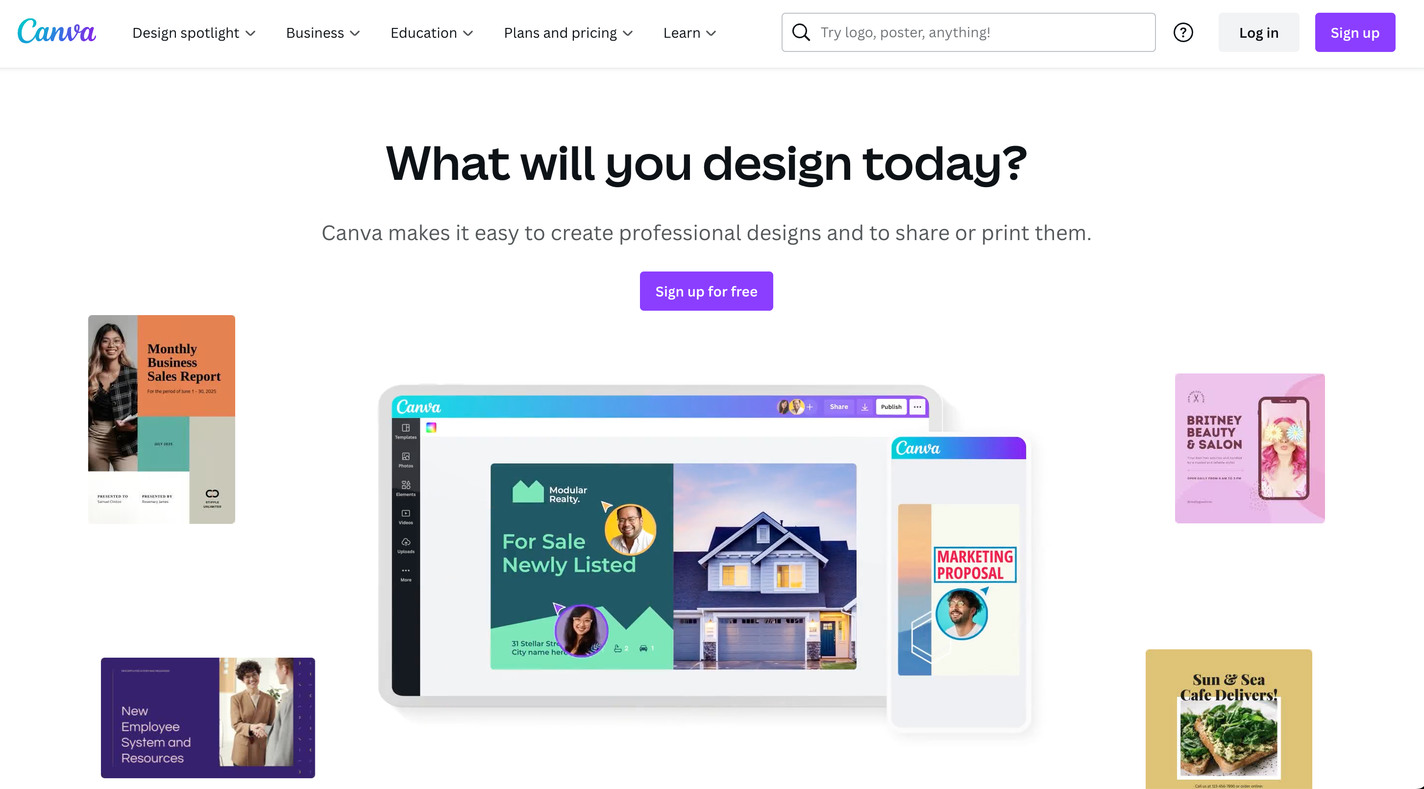 Canva homepage. 