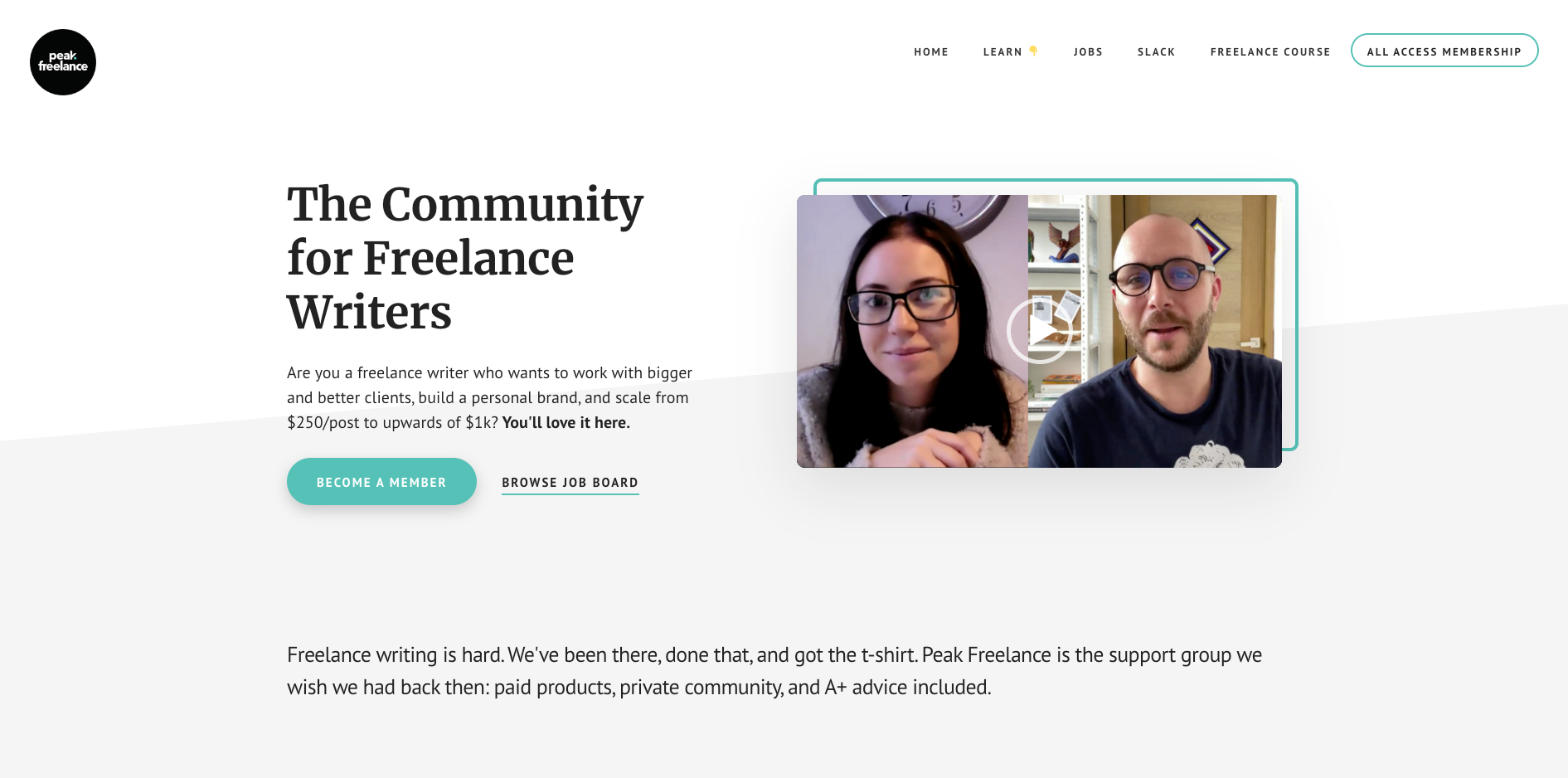 Peak Freelance homepage