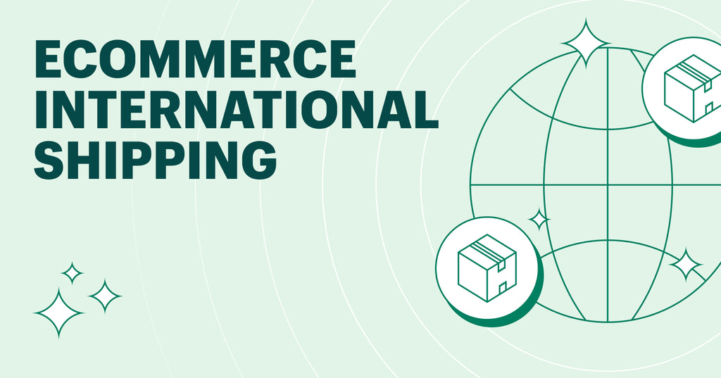 Image of a wire globe graphic on the right with symbols for packaged boxes and logistics circulating it. On the left it says 