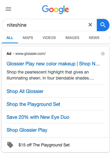 Glossier Google ad