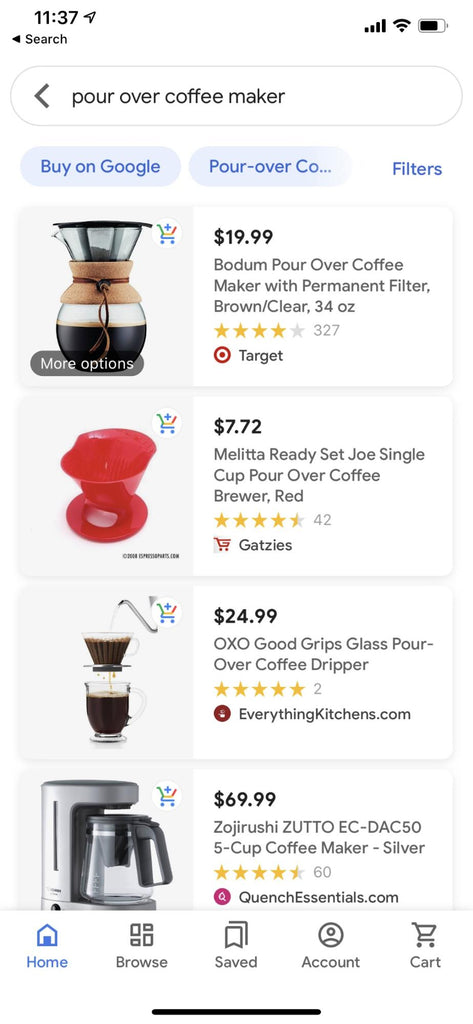 What Shopping ads look like in the Google Shopping app