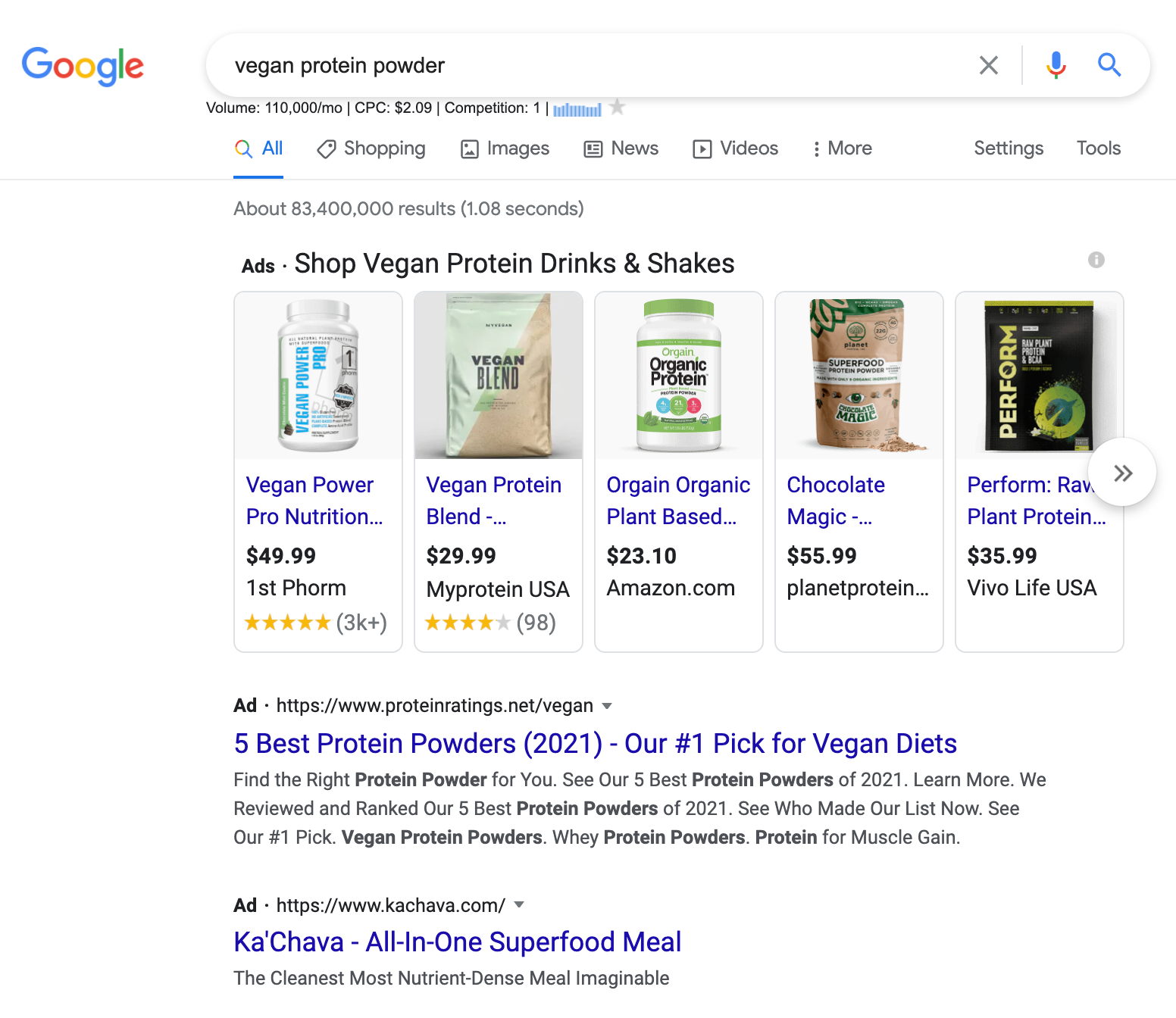 Vegan protein powder shopping ads