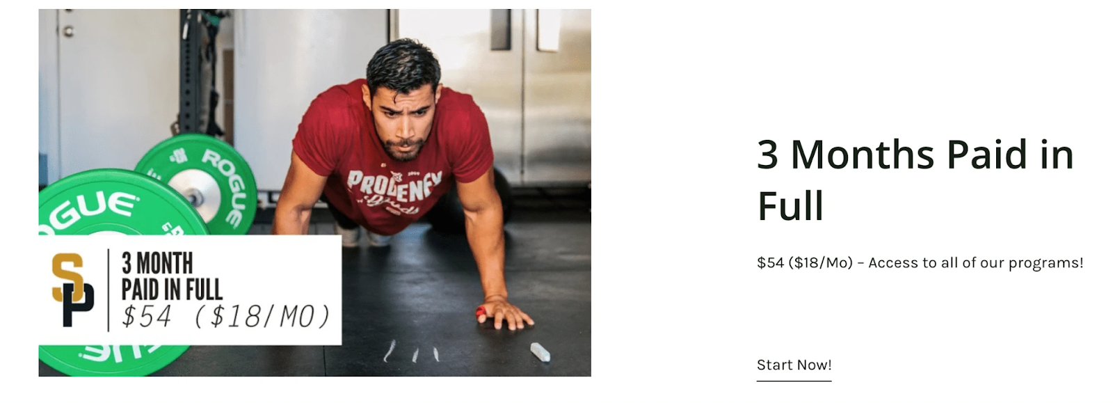 a person doing a push-up next to some weights in a gym.