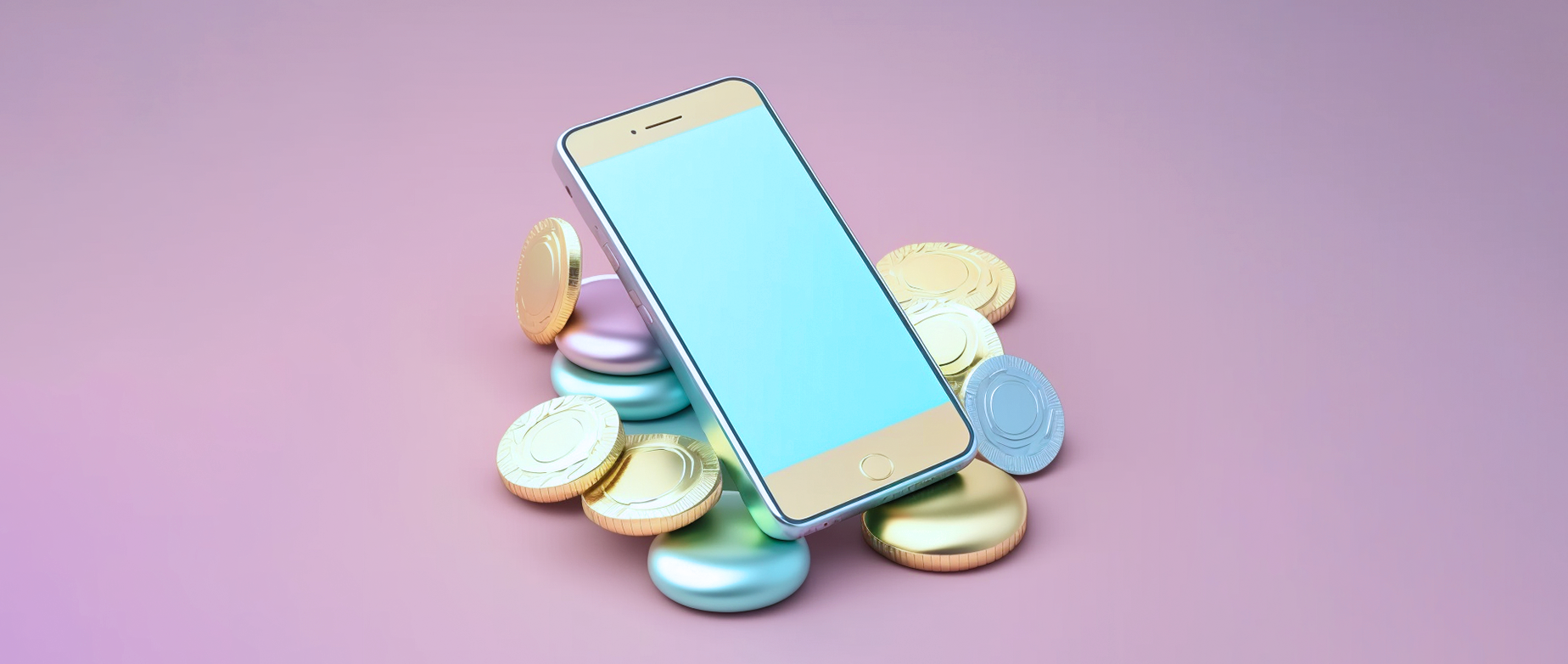 A mobile phone rests atop a pile of coins showing how to make money online