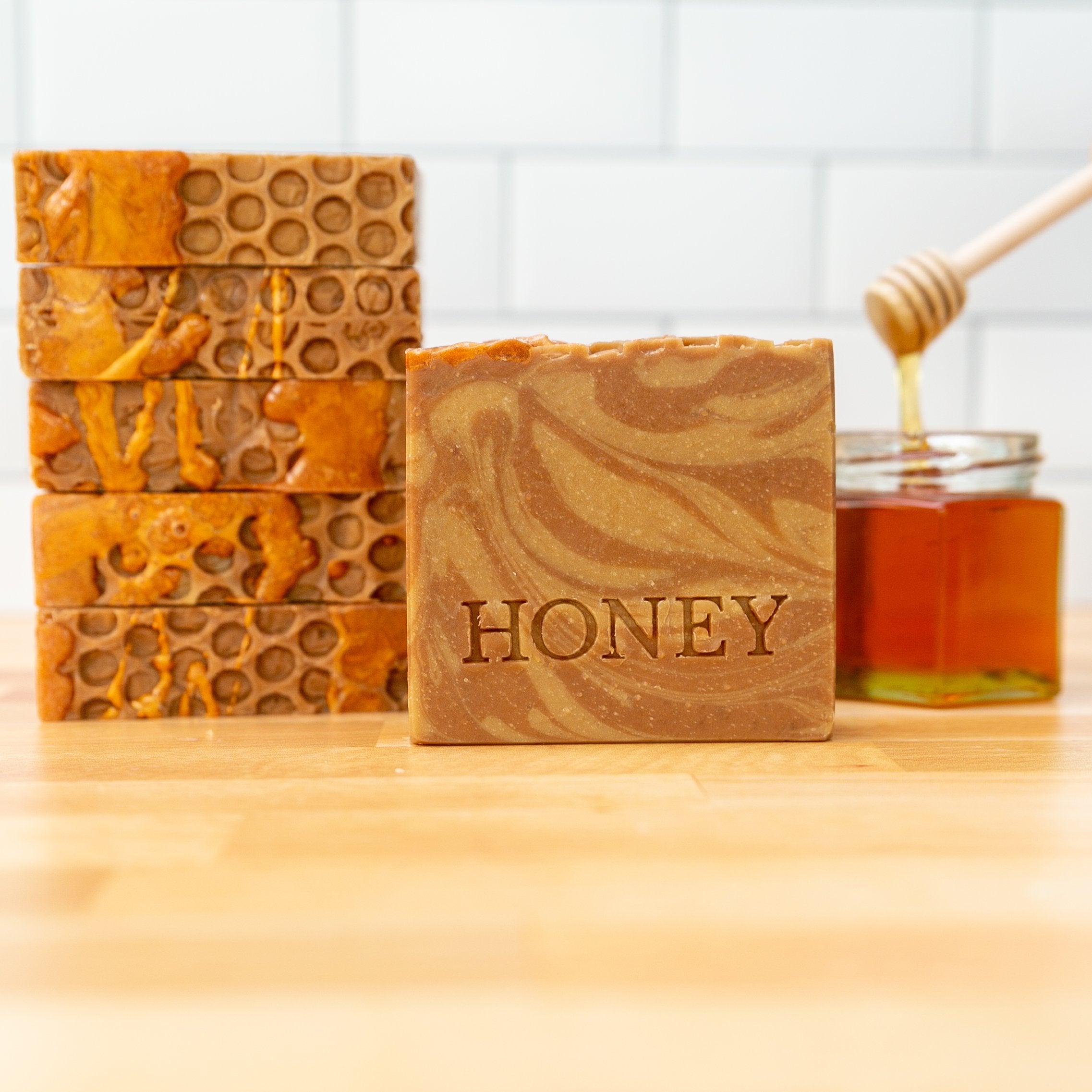 A bar of soap made with honey