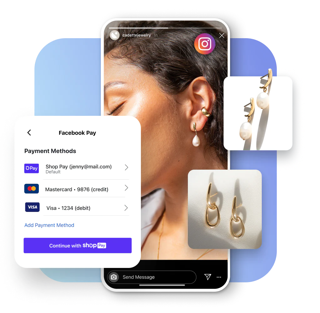 Example Instagram checkout for a jewelry business that uses Shop Pay.