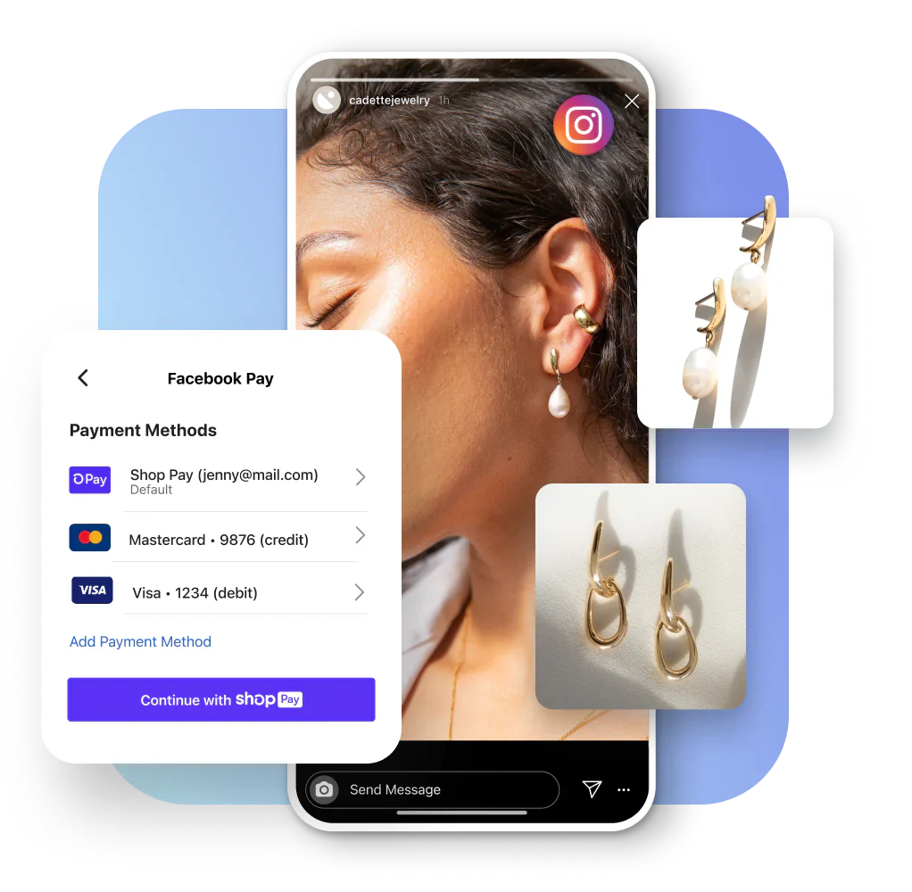 Example Instagram checkout for a jewelry business that uses Shop Pay.