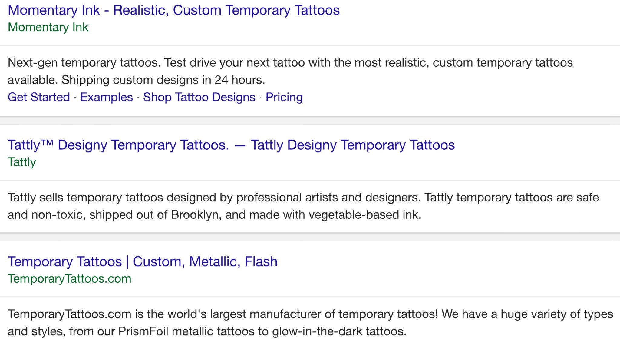 Screenshot meta description tatuaggi temporanei