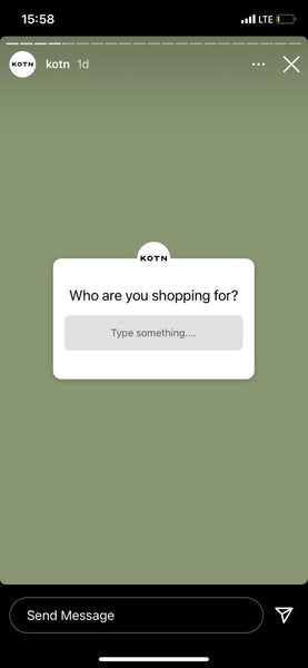 KOTN Sticker Question asking users to share what they're shopping for
