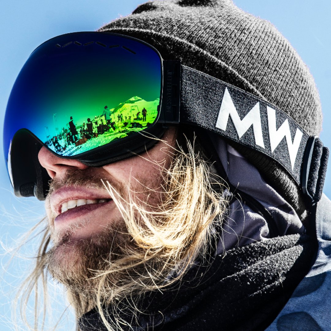  A model wears a pair of skiing goggles by MessyWeekend.