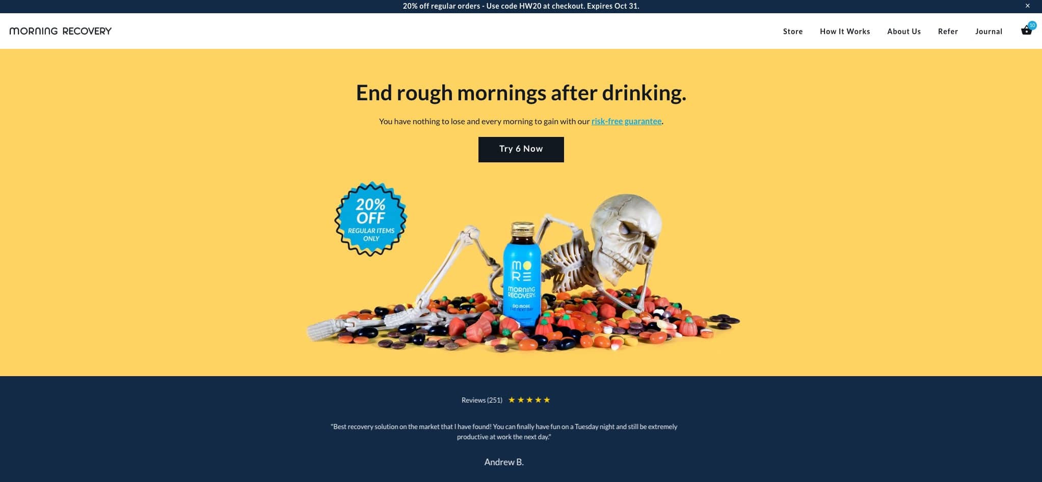 morning recovery homepage above the fold
