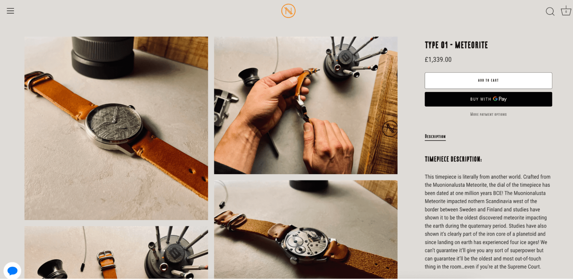 NOVO Watch’s product page showing their handcrafted watches.