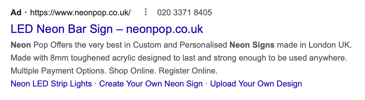 Neon Pop Google ad